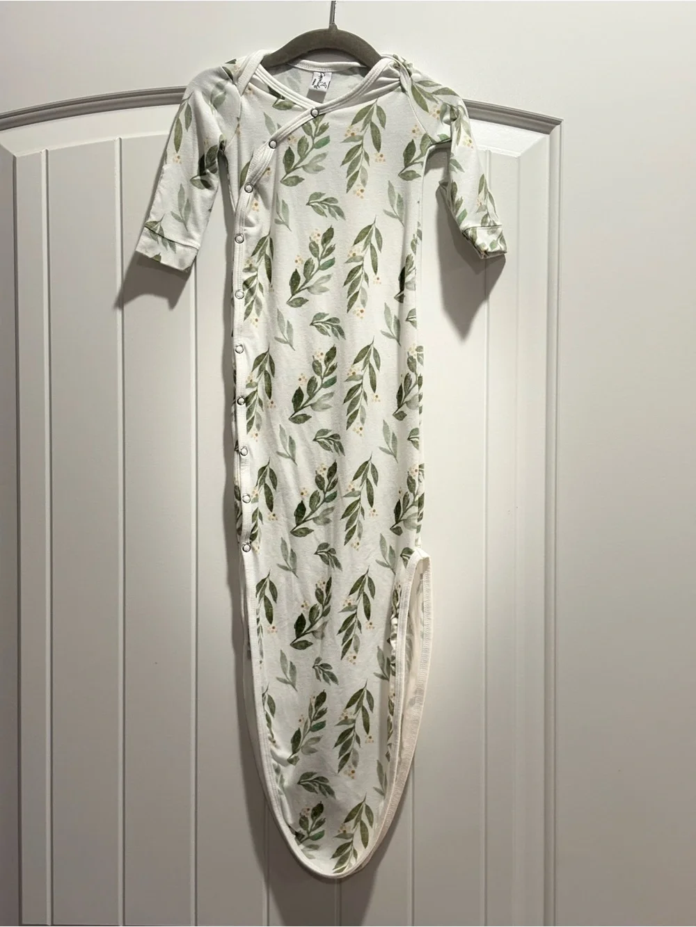 Copper Pearl Botanical Knotted Newborn Gown Green Leaf Print